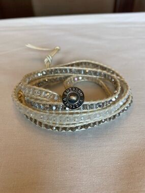 Victoria Emerson Wrap Bracelet - Cream and Silver Beaded 5 Layer Wrap